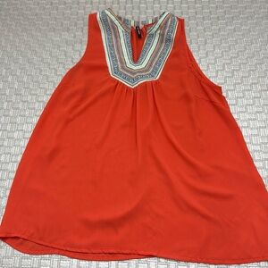 West 36th Red Sleeveless Embroidered Boho Festival Top Size Small